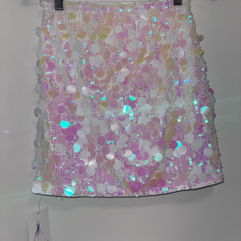 Zoestar Sequin Embellished mini Skirt - White and Pink NWT small